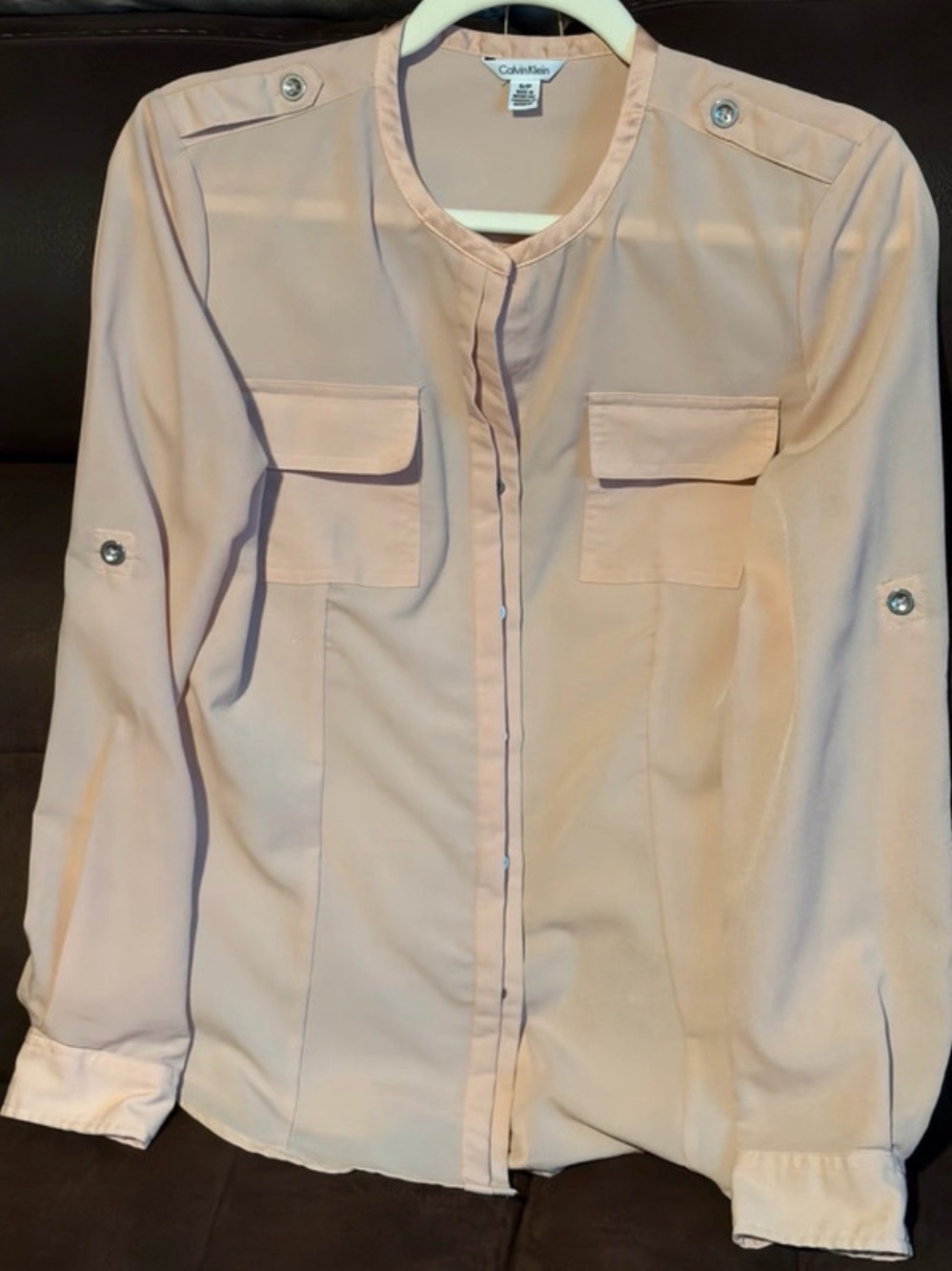 Calvin Klein Pale Blush Long-Sleeve Button Shirt